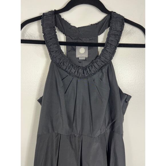 Quillaree Anthropologie Pleated Ruffle Black Dress 100% Silk Cocktail Womens 6 - Picture 3 of 14